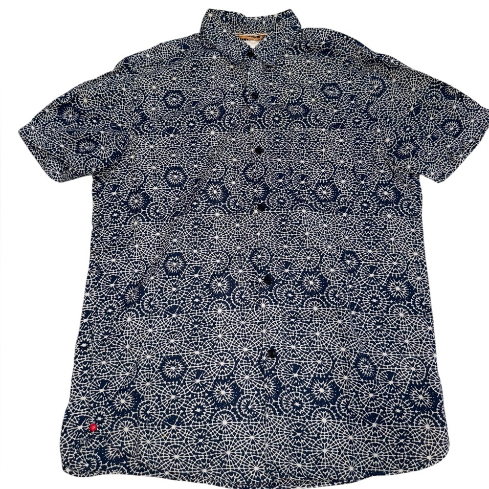 Koto Navy Blue & White Geometric Print Button-Down Shirt - Men's Small